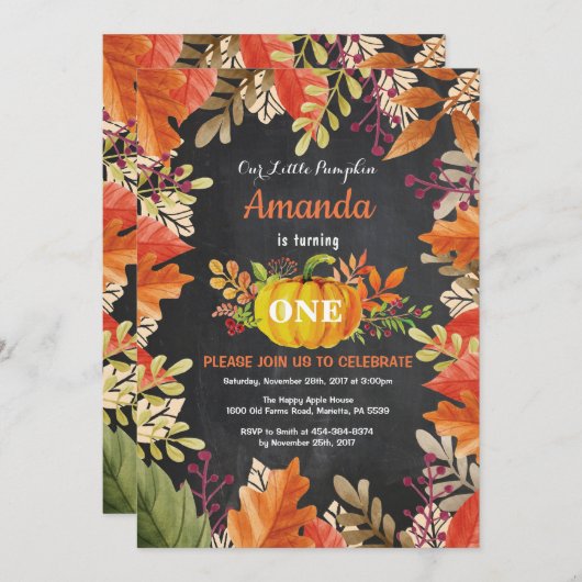 Invitation d'anniversaire Citrouille Fall (Devant / Derrière)