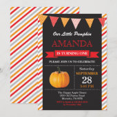 Invitation d'anniversaire Citrouille Orange et Rou (Devant / Derrière)