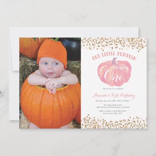 Invitation d'anniversaire Citrouille Pink and Gold (Devant)