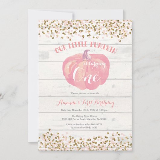 Invitation d'anniversaire citrouille Pink and Gold (Devant)