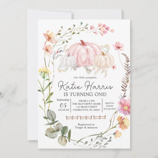 Invitation d'anniversaire Citrouille rose, (Devant)