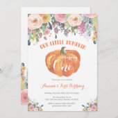 Invitation d'anniversaire citrouille rose Floral (Devant / Derrière)