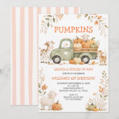 Invitation d'anniversaire Citrouilles Feuilles & M (Devant / Derrière)