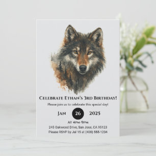 Invitation d'anniversaire Classique Loup Aquarelle