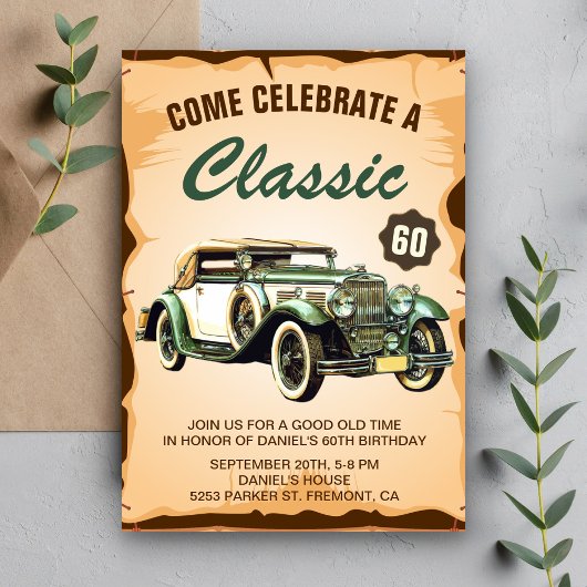 Invitation d'anniversaire classique pour voiture v