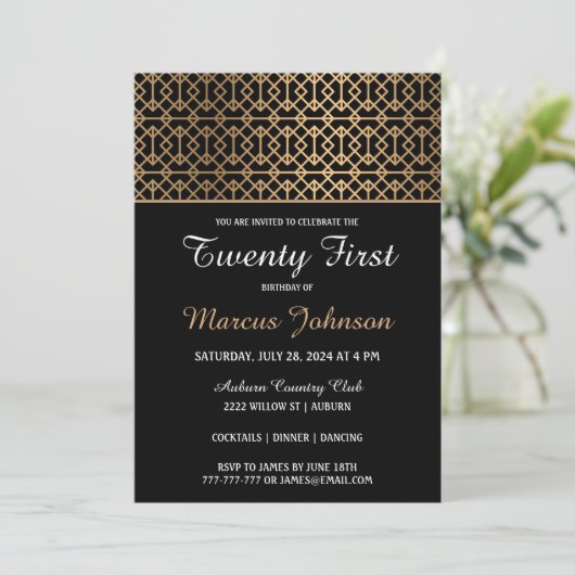 Invitation d'anniversaire Classy Gold (Debout devant)