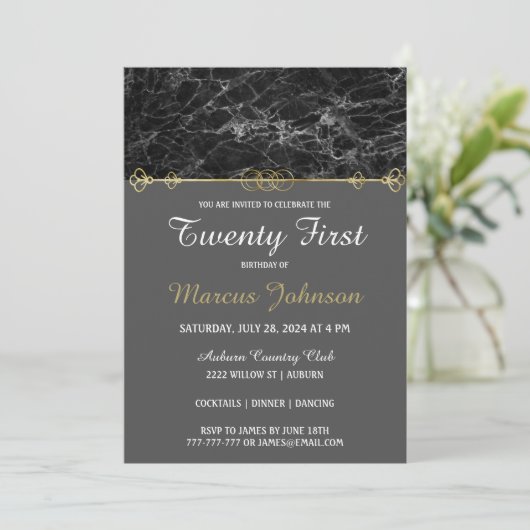 Invitation d'anniversaire Classy Gold et Marble (Debout devant)
