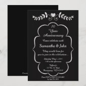 Invitation d'anniversaire Cœur & Vigne Noir & Blan (Devant / Derrière)