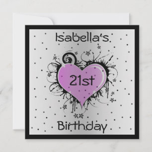 Invitation d'anniversaire Cœur violet sur fond noi