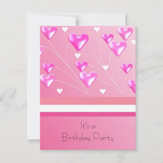 Invitation d'anniversaire coeurs roses flottants (Devant)