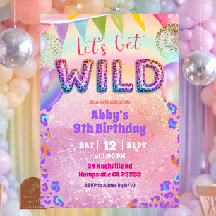 Invitation d'anniversaire Coloré Léopard Arc-en-ci