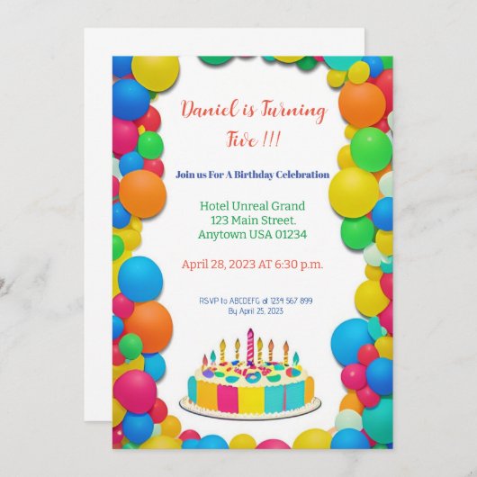 Invitation d'anniversaire colorée (Devant / Derrière)