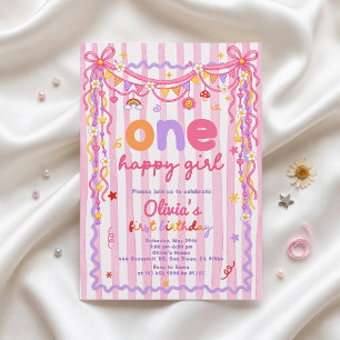 Invitation d'anniversaire colorée 1ère pour une fi