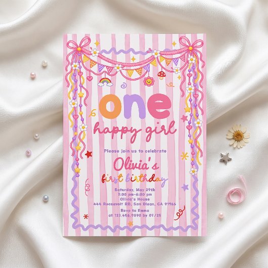 Invitation d'anniversaire colorée 1ère pour une fi