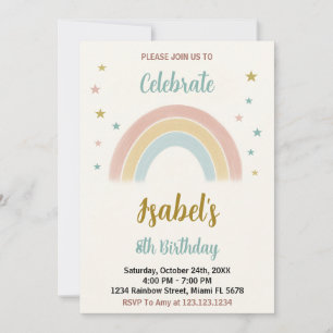 Invitation d'anniversaire colorée à arc-en-ciel