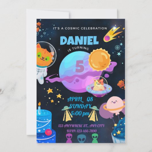 Invitation d'anniversaire Colorée Black Space (Devant)