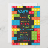 Invitation d'anniversaire Colorée Blocs de Constru (Devant)