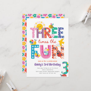 Invitation d'anniversaire colorée de 3 ans, Trois