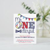 Invitation d'anniversaire colorée de M. ONEderful (Debout devant)