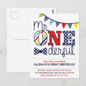 Invitation d'anniversaire colorée de M. ONEderful (Devant / Derrière)