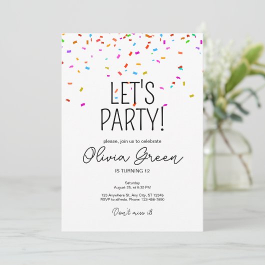 Invitation d'anniversaire colorée et simple avec c (Debout devant)