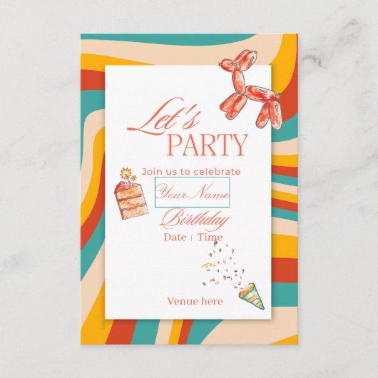 Invitation d'anniversaire colorée "Faisons la fête (Devant)