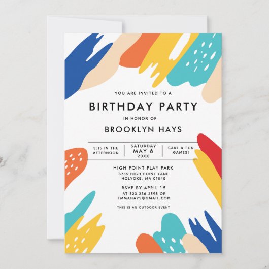 Invitation d'anniversaire colorée pour enfants (Devant)