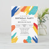 Invitation d'anniversaire colorée pour enfants (Debout devant)