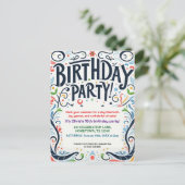 Invitation d'anniversaire colorée pour enfants (Debout devant)