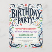 Invitation d'anniversaire colorée pour enfants (Devant)