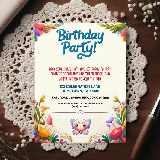 Invitation d'anniversaire colorée pour enfants