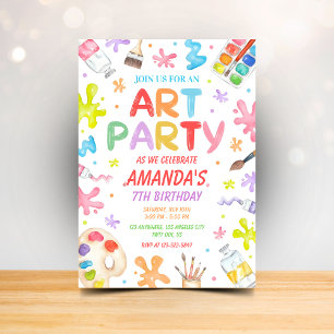 Invitation d'anniversaire colorée pour fête d'art