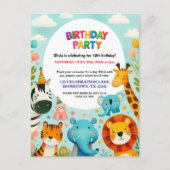 Invitation d'anniversaire colorée pour les animaux (Devant)