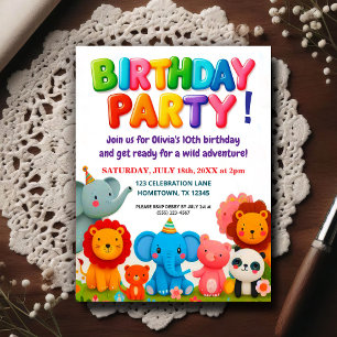 Invitation d'anniversaire colorée pour les animaux