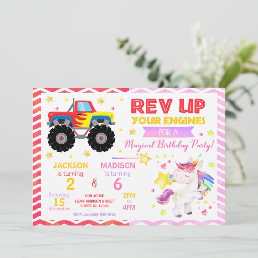 Invitation d'anniversaire commune camion monstre e (Debout devant)