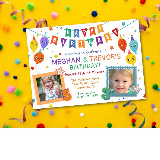 INVITATION D'ANNIVERSAIRE COMMUNE POUR DEUX FRÈRES