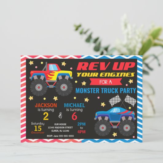 Invitation d'anniversaire commune pour frères et s (Debout devant)