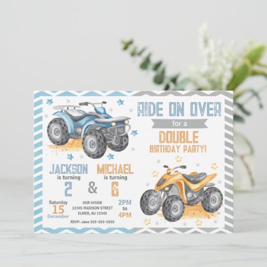 Invitation d'anniversaire commune pour quad 4 roue (Debout devant)