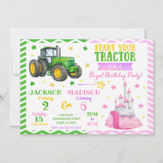 Invitation d'anniversaire commune Tracteur Vert et