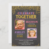 Invitation d'anniversaire conjoint de filles avec  (Devant)