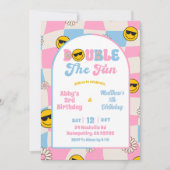 Invitation d'anniversaire conjointe à carreaux ros (Devant)