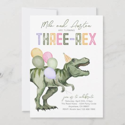 Invitation d'anniversaire conjointe à trois Rex Di (Devant)