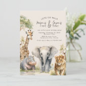 Invitation d'anniversaire conjointe d'animaux sauv (Debout devant)
