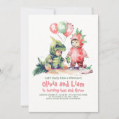 Invitation d'anniversaire conjointe de Dinosaur ga (Devant)