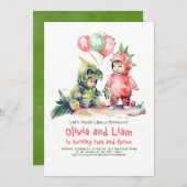 Invitation d'anniversaire conjointe de Dinosaur ga (Devant / Derrière)