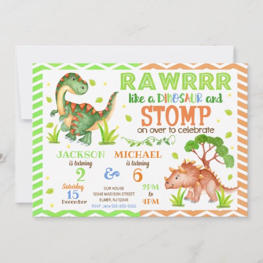 Invitation d'anniversaire conjointe de Dinosaur po (Devant)