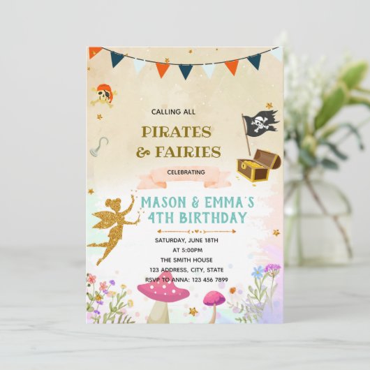 Invitation d'anniversaire conjointe de fées et de  (Debout devant)