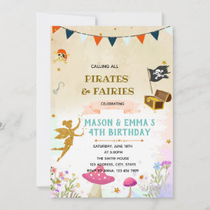 Invitation d'anniversaire conjointe de fées et de