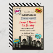 Invitation d'anniversaire conjointe de héros de ba (Devant / Derrière)