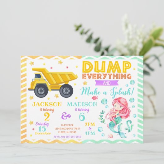 Invitation d'anniversaire conjointe de la construc (Debout devant)